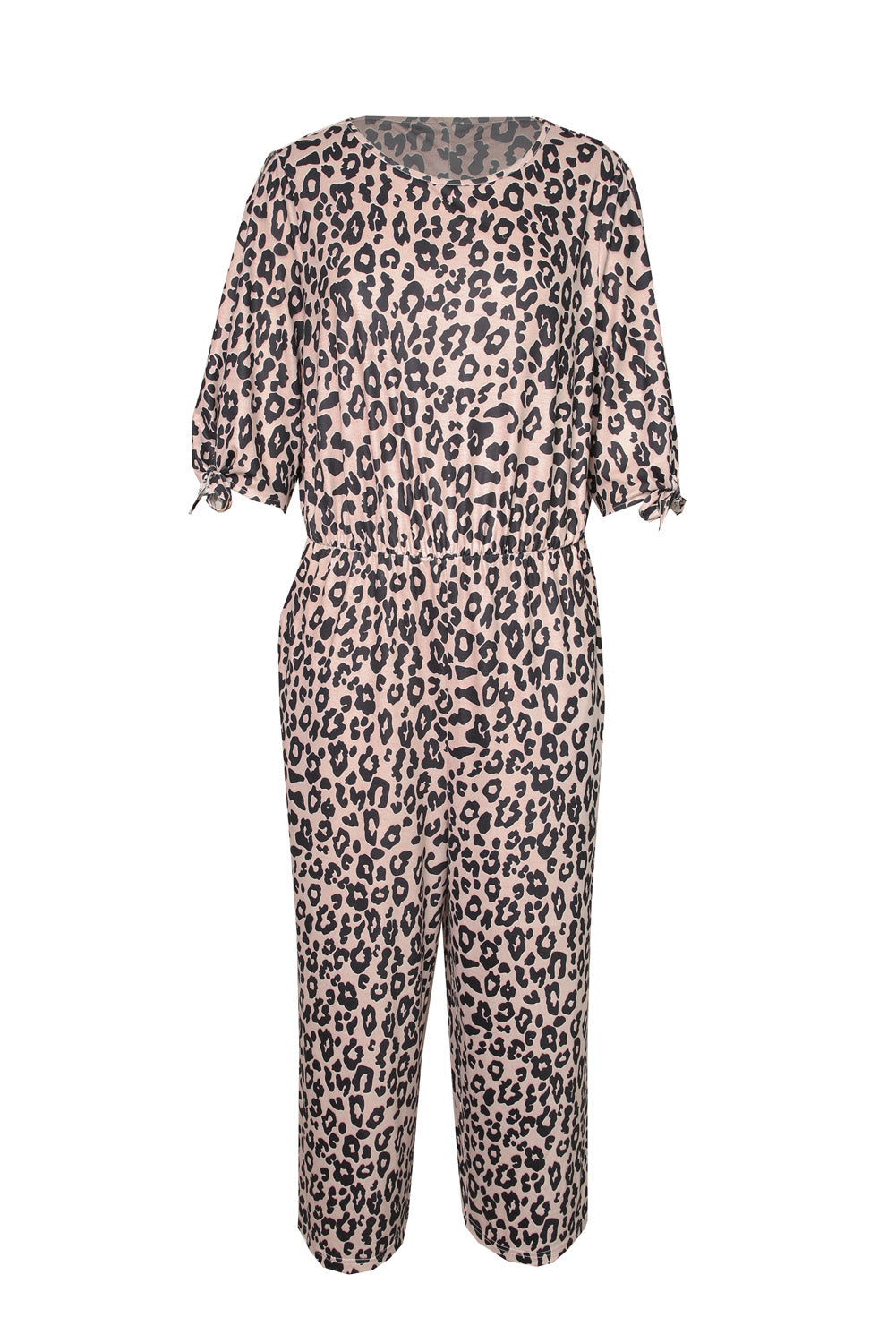 Print Cut-Out Half Sleeve Plus Size Jumpsuit | Leopard