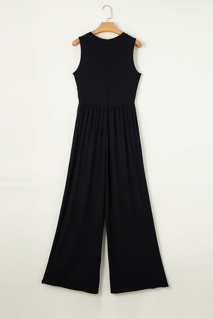 Cinched Waist Sleeveless Wide Leg Jumpsuit | Black