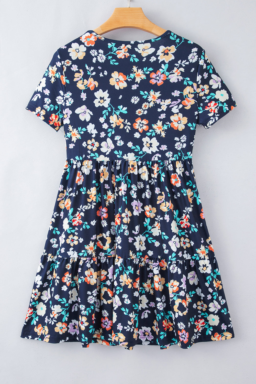 Short Sleeve A-Line Floral Dress | Blue