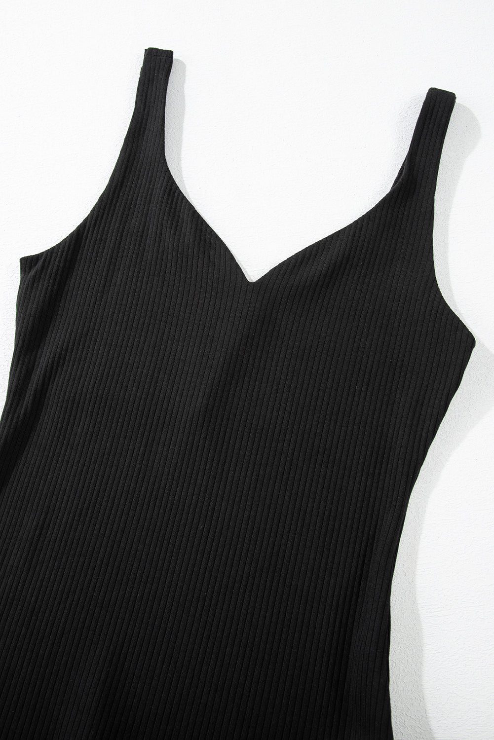 Sexy V Neck Ribbed Knit Sleeveless Top | Black