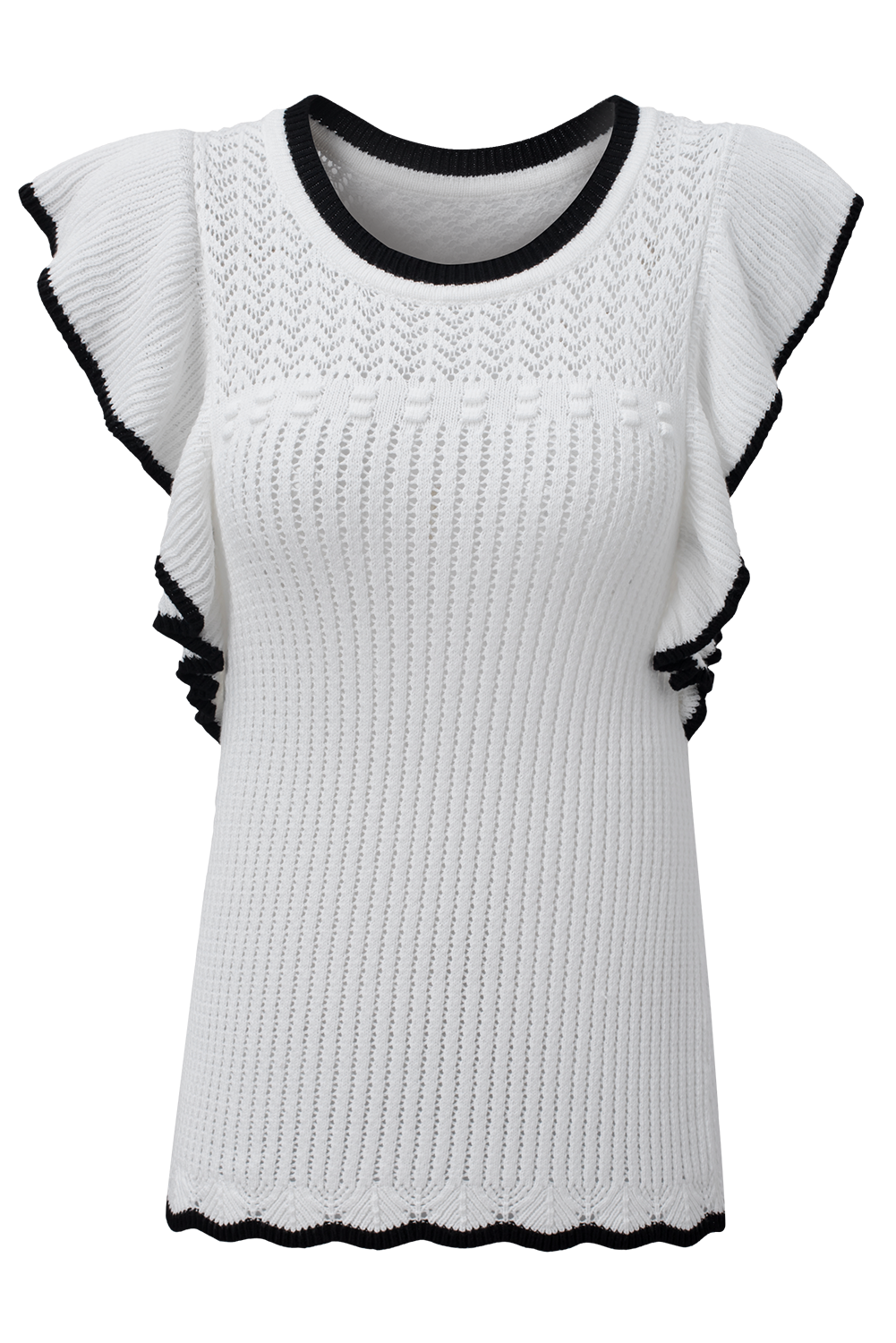 Crochet Eyelet Flounce Tank Top | White