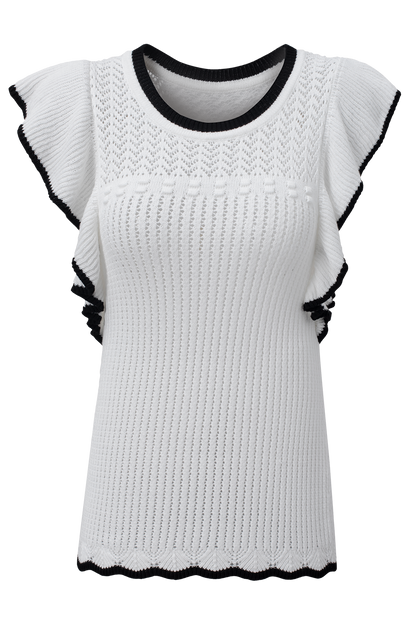 Crochet Eyelet Flounce Tank Top | White