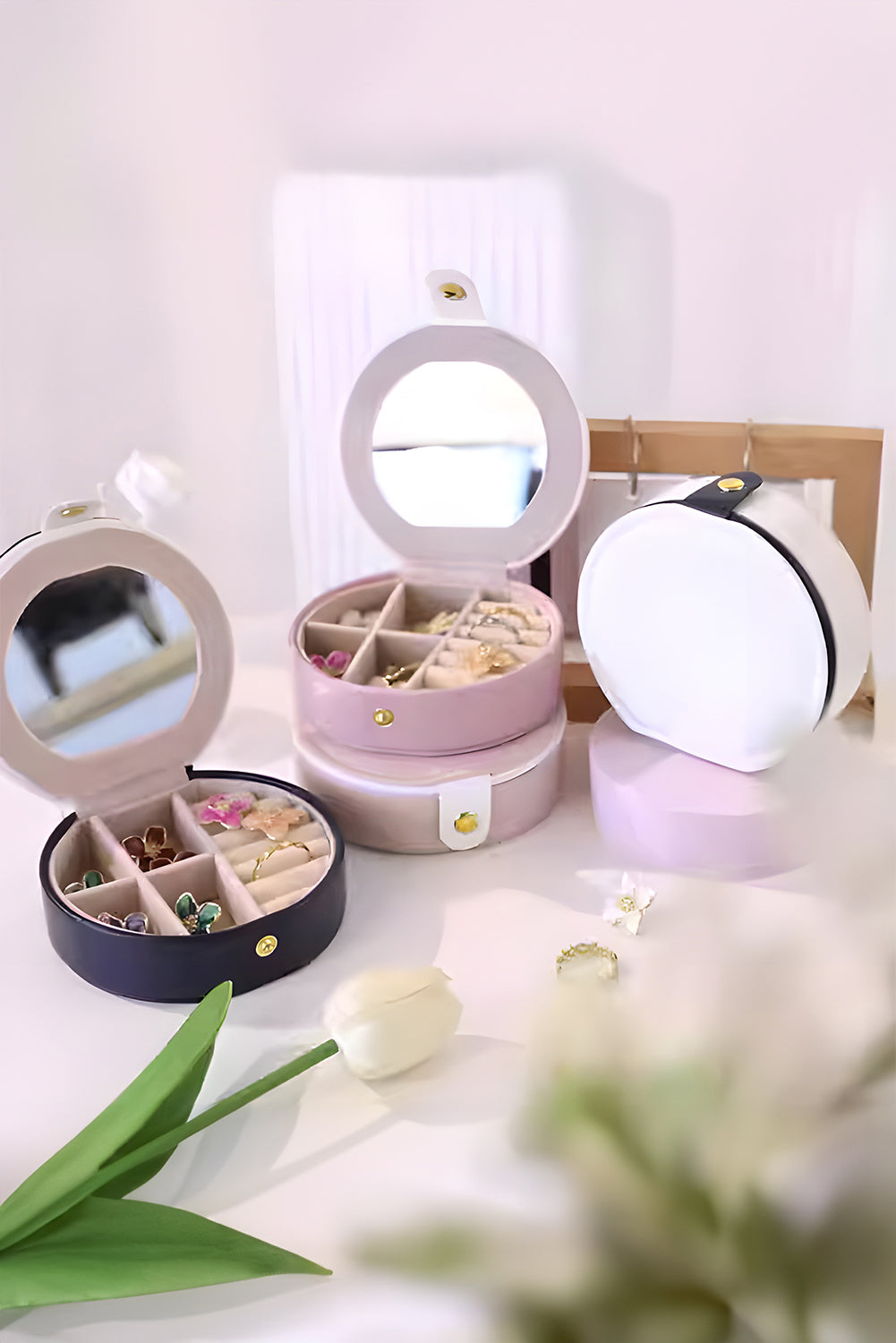 Jewelry Organizer Cases With Mirror | Light Pink