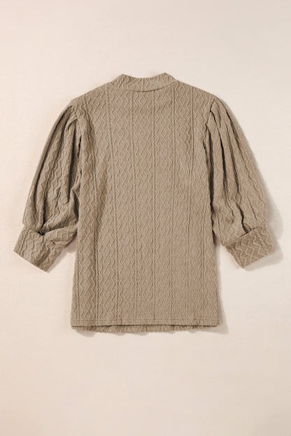 Vintage Textured Puff Sleeve Mock Neck Top | Simply Taupe