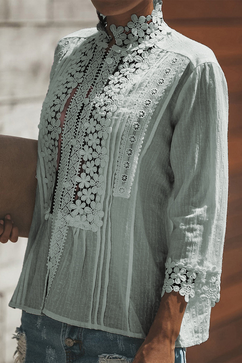 Sweet Mary Crochet Lace Top | Gray