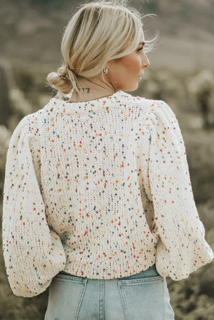 Colourful Confetti Dots Cable Knit Crew Neck Sweater | Beige