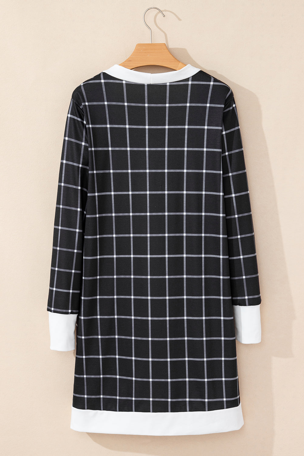 Plaid Colourblock Edge Open Cardigan With Pocket | Black