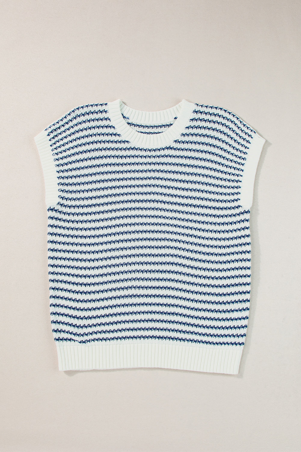 Ribbed Trim Loose Fit Knitted Sweater Vest | Blue Stripe