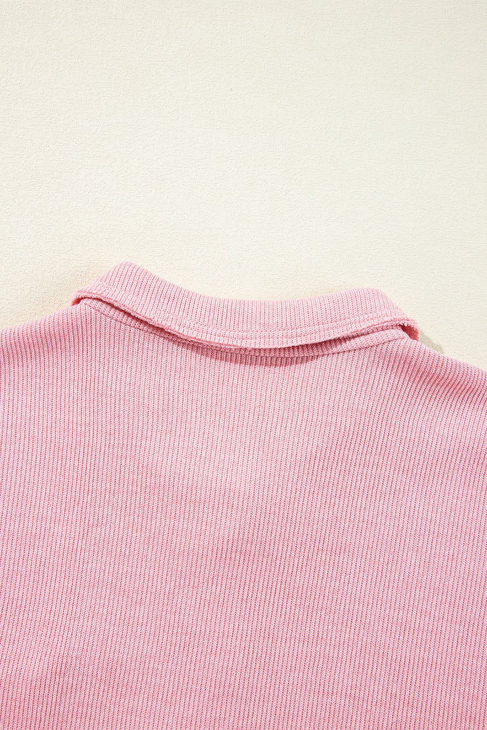 Ribbed Knit Collared Henley Top With Chest Pocket | Pink