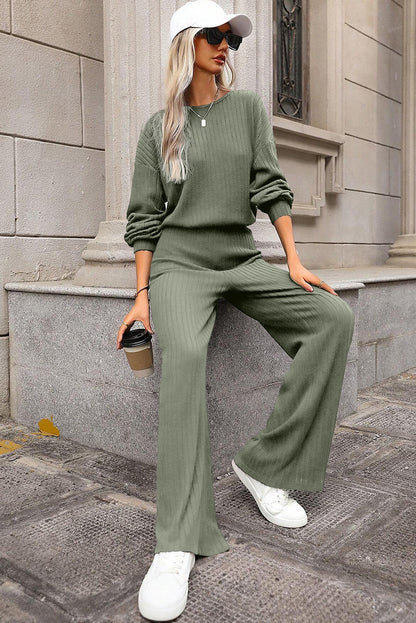 Solid Ribbed Knit Keyhole Back High Waist Jumpsuit | Laurel Green