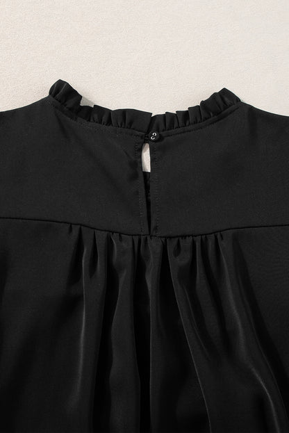 Smocked Ruffle Sleeve Blouse | Black