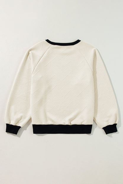 Colour Block Edge Raglan Sleeve Crew Neck Textured Top | Jet Stream