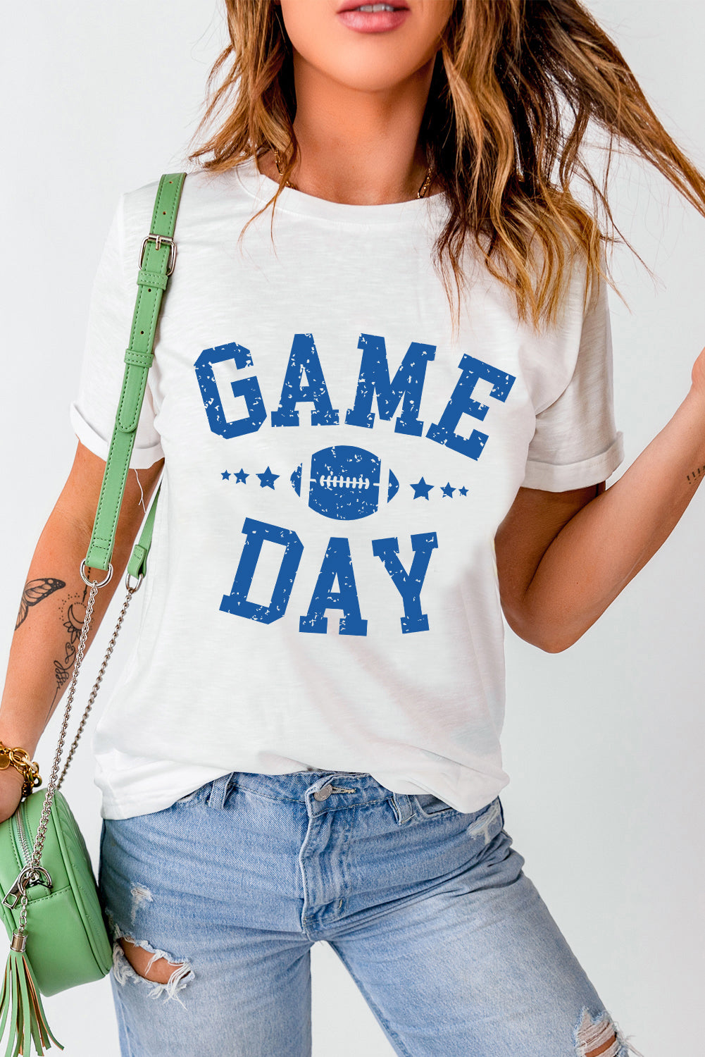 Game Day Rugby Football Graphic Crewneck T Shirt | White