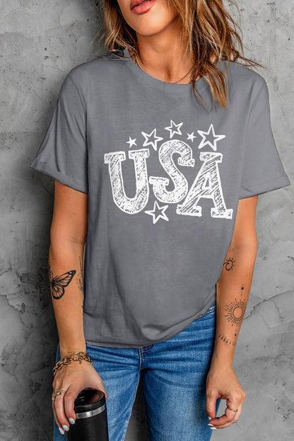 Usa Starry Graphic Casual Tee | Gray