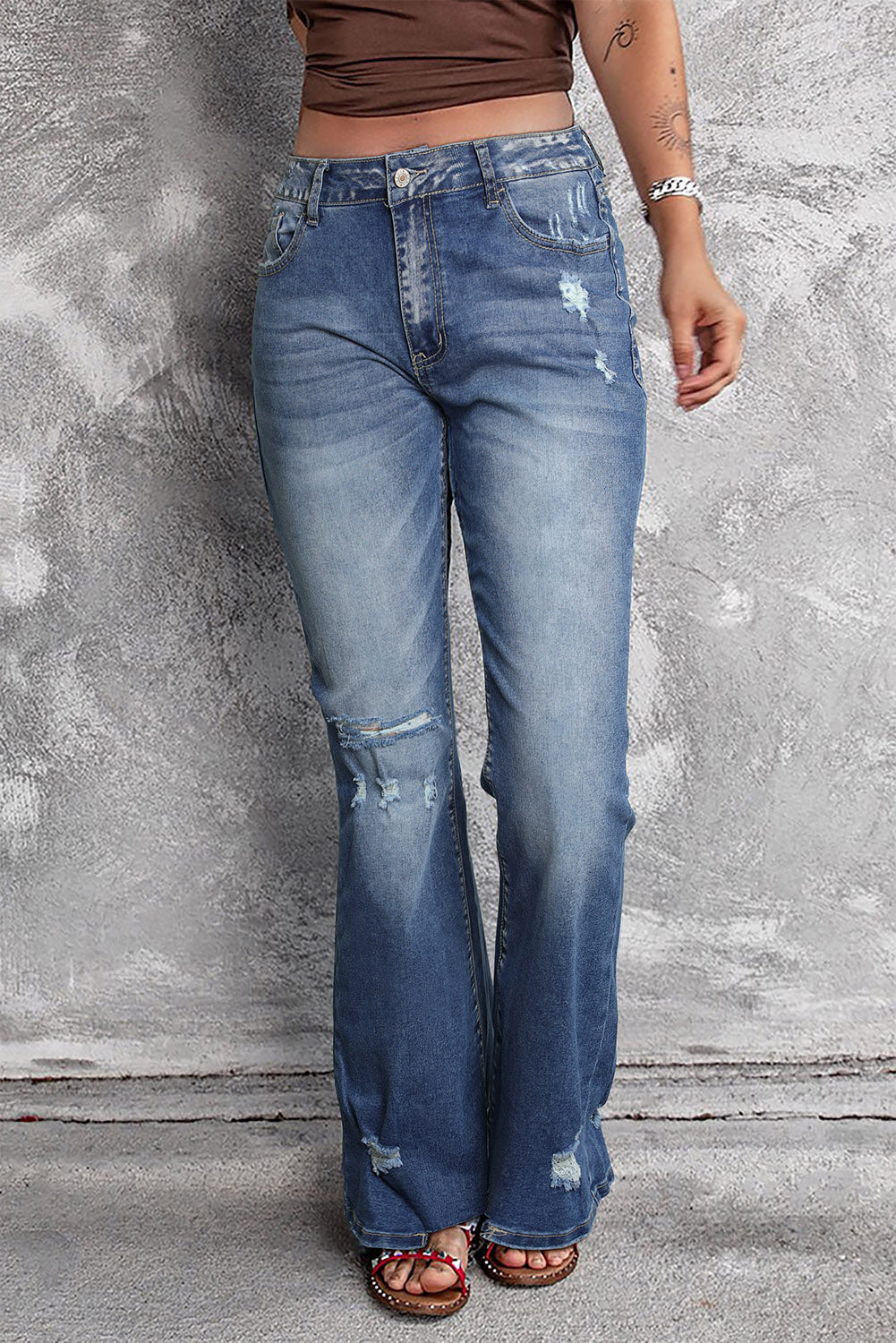 Distressed Flare Jeans | Blue