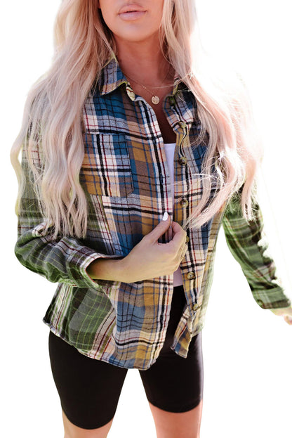 Chest Pockets Button Up Plaid Shacket | Green