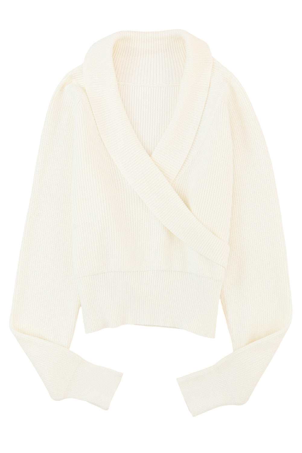 Ribbed Long Sleeve Surplice Crop Sweater | Beige