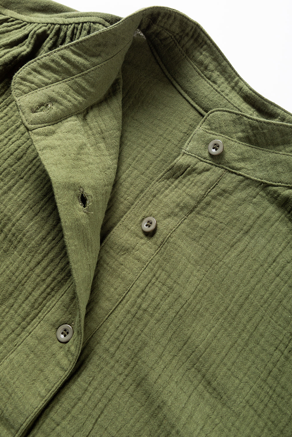 Crinkle Textured Button Up Long Sleeve Shirt | Jungle Green