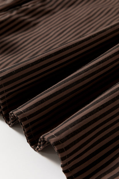 V Neck Roll Up Sleeve Pocket Patched Classic Shirt | Brown Stripe