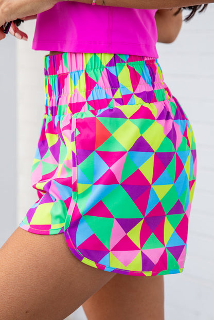 Geometric High Waisted Athletic Shorts | Multicolour