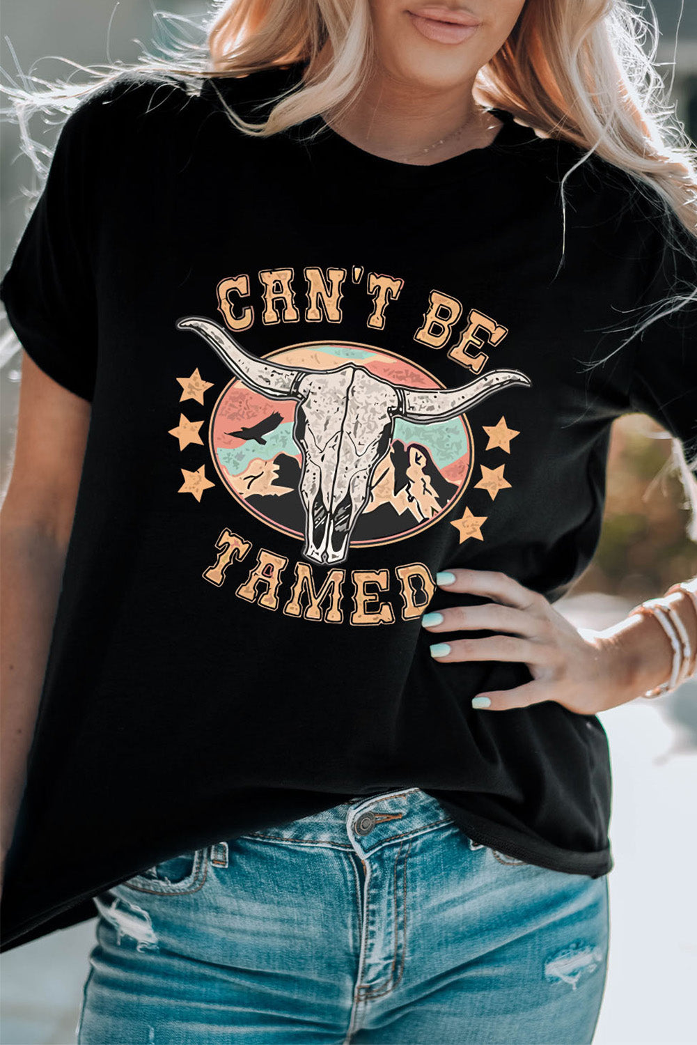 Western Can'T Be Tamed Longhorn Graphic T Shirt | Black