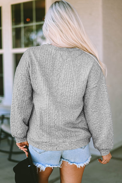 Cable Textured Drop Shoulder Pullover Sweatshirt | Gray