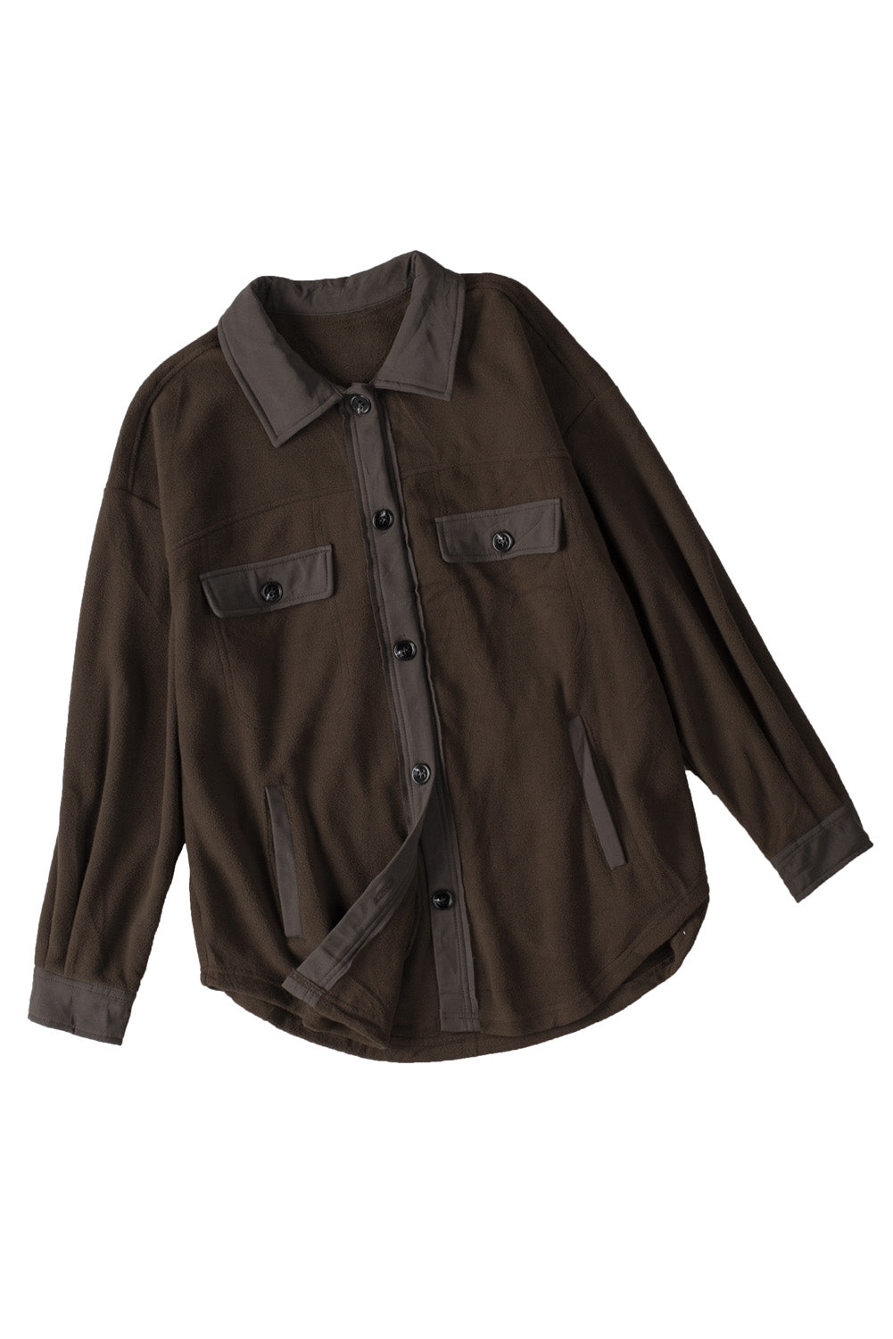 Turn Down Collar Buttoned Shirt Jacket | Brown