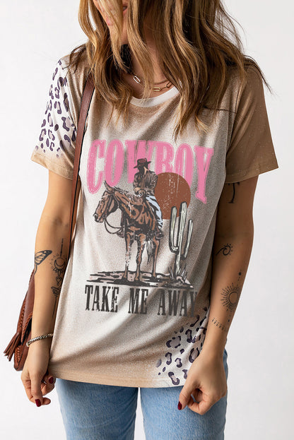 Western Cowboy Take Me Awya Bleached Graphic T Shirt | Khaki