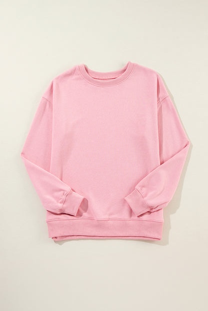 Solid Classic Crewneck Pullover Sweatshirt | Pink