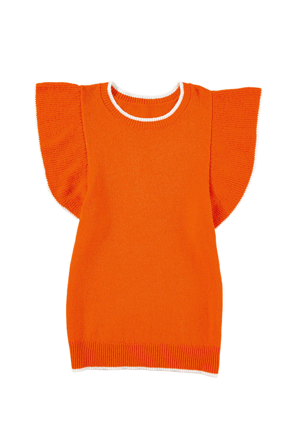 Contrast Trim Ruffle Sleeve Knitted Top | Russet Orange