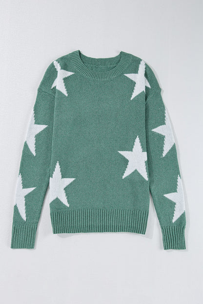 Star Pattern Drop Shoulder Sweater | Green