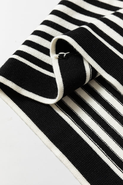 Long Sleeve Button Up Tunic Cardigan | Black Stripe