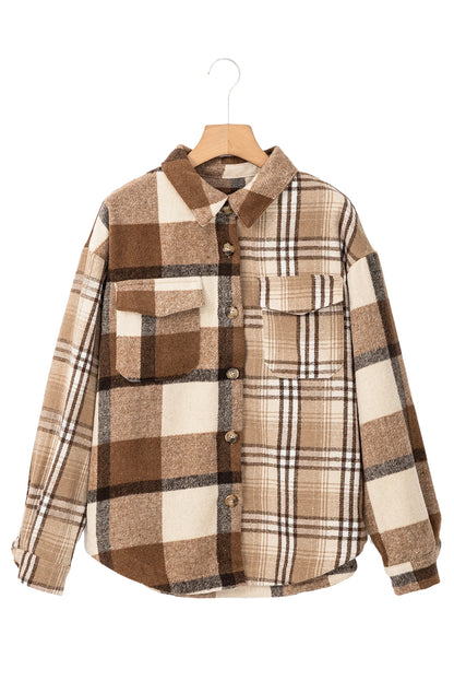 Flannel Plaid Double Flap Pocket Shacket | Light French Beige