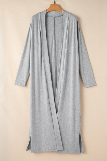 Split Long Cardigan And Skinny Pants Lounge Set | Light Grey