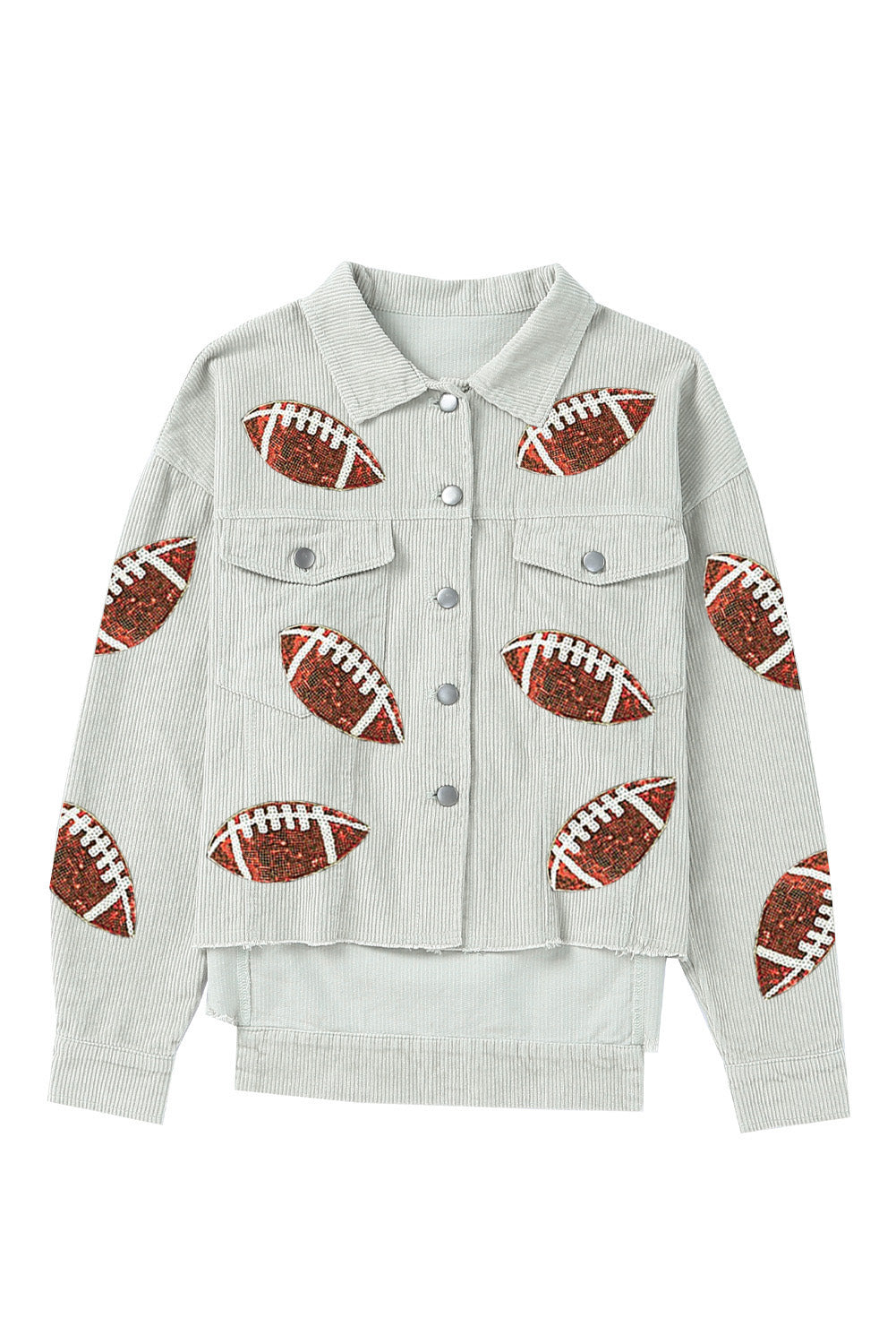 Sequined Rugby Football Patch Ribbed Cotton Jacket | Sky Blue