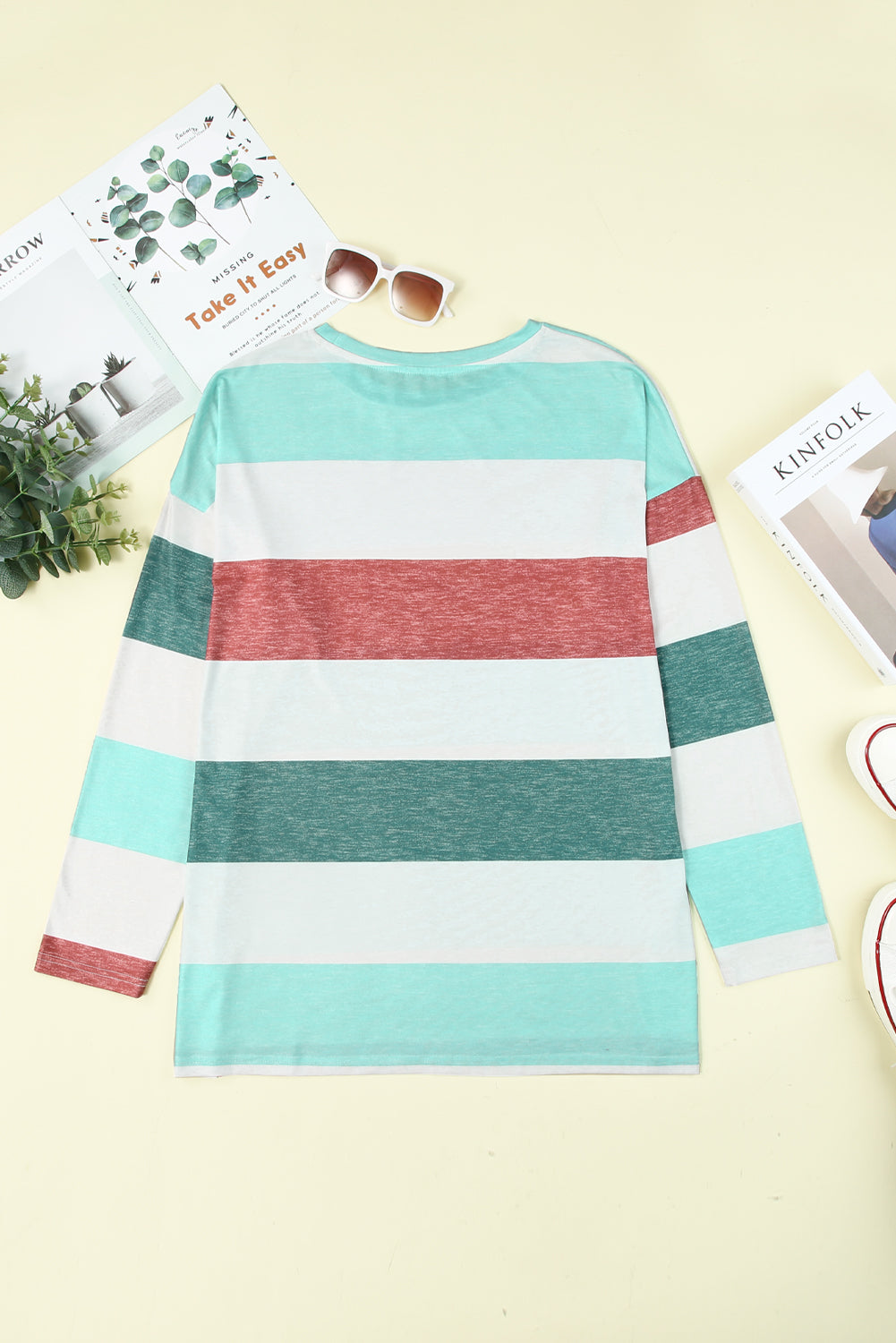 Plus Size Colourblock Pullover Top | Green