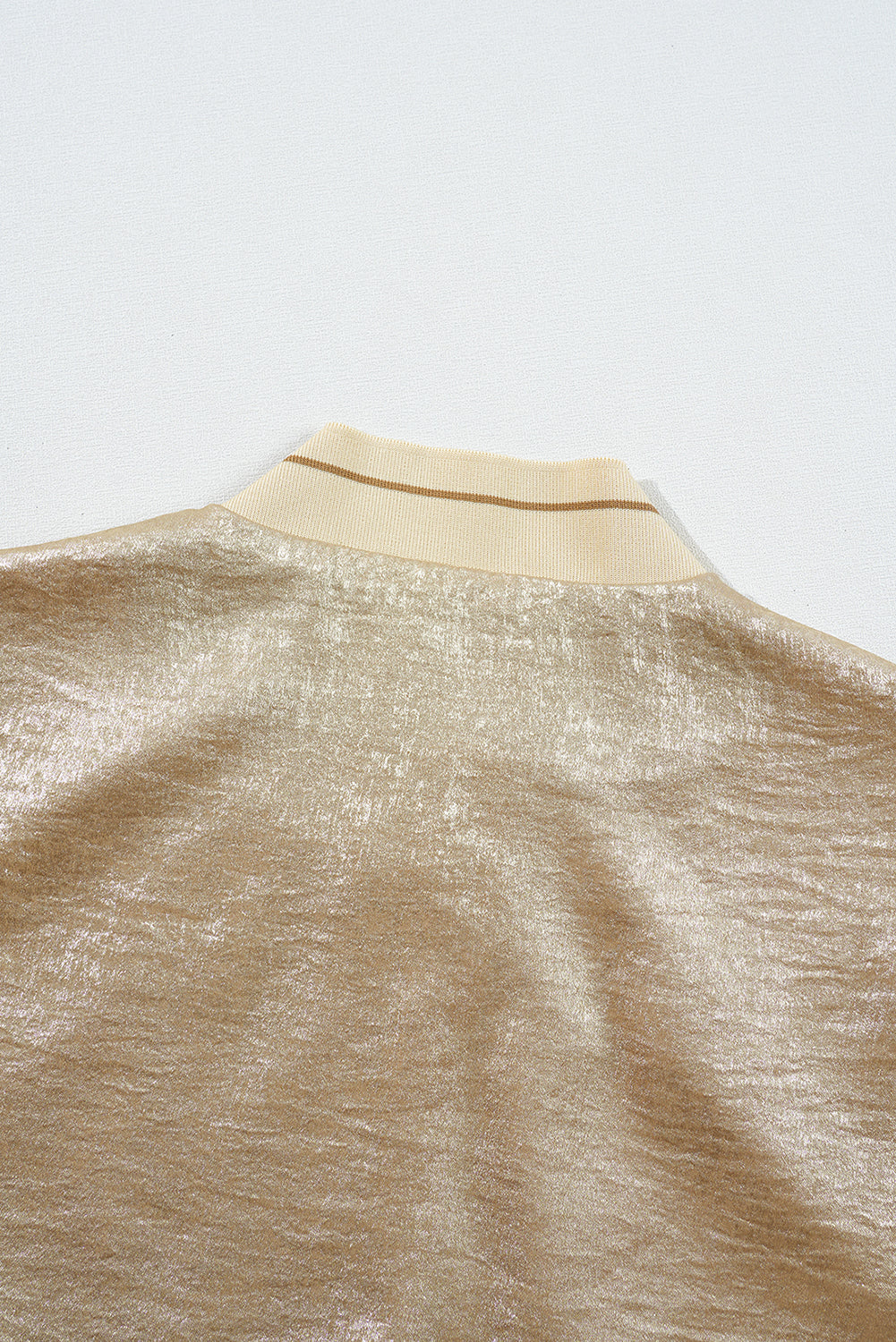 Metallic Zip Up Baseball Jacket | Pale Khaki