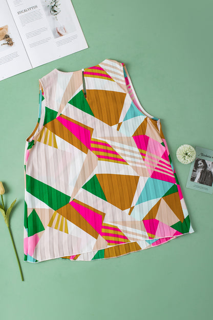 Geometric Printed Pleated Shift Tank Top | Multicolour