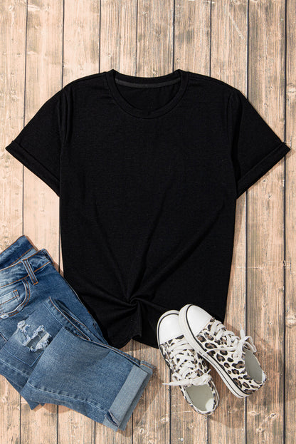 Casual Plain Crew Neck Tee | Black