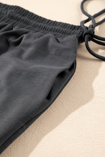 Drawstring Side Crewneck Tee And Loose Pants Set | Dark Grey