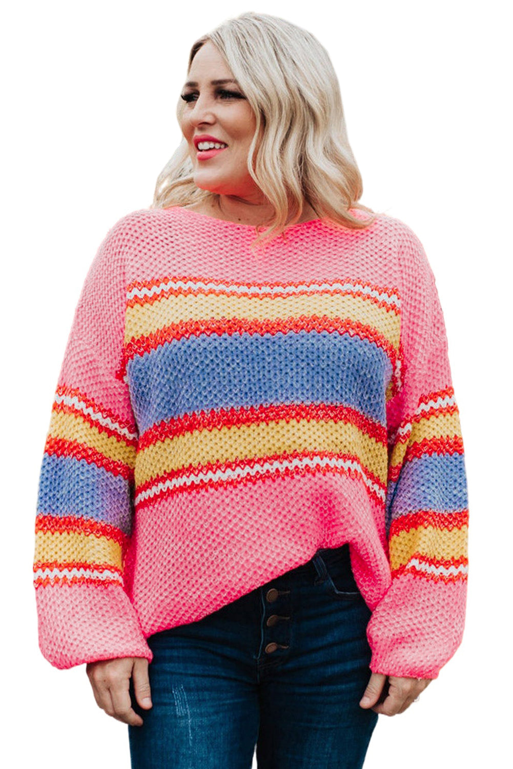 Plus Size Stripe Oversized Sweater | Pink