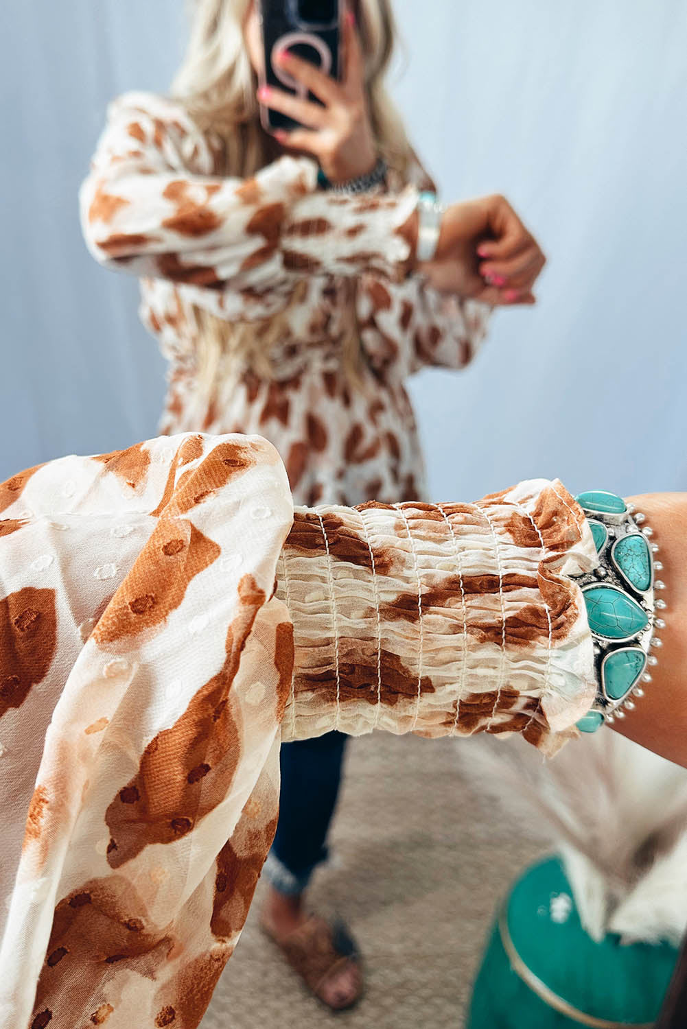 Jacquard Puff Sleeve Peplum Blouse | Leopard