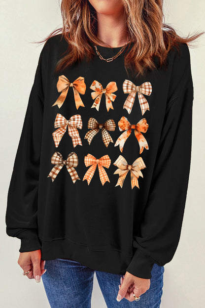 Thanksgiving Spice Bowknot Graphic Sweatshirt | Black