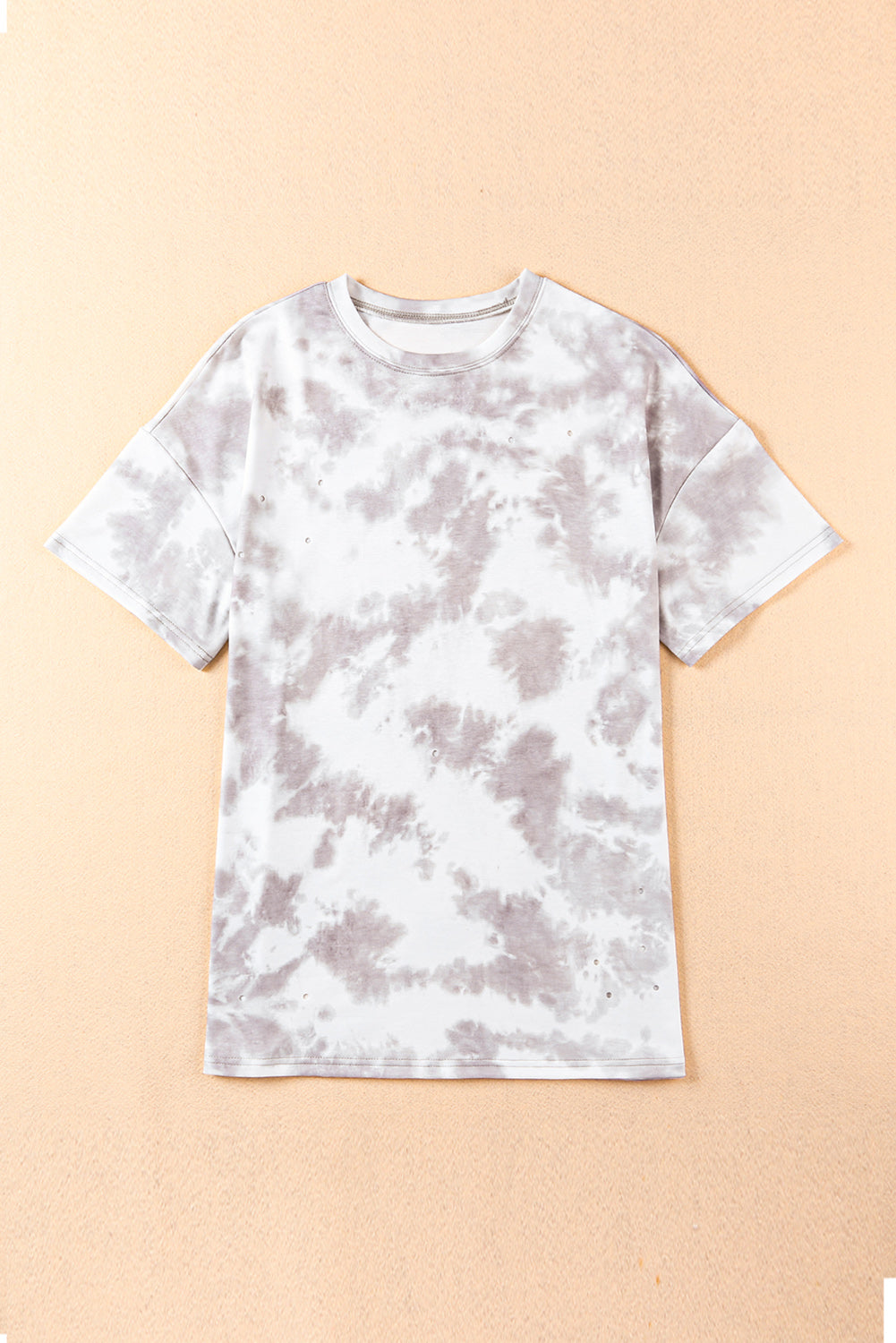 Tie-Dye Round Neck Short Sleeve Top | White