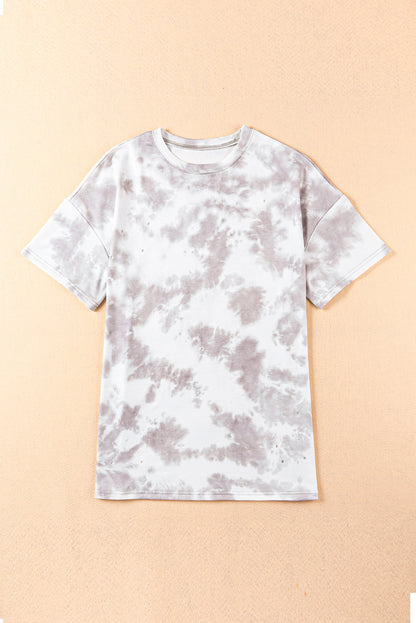 Tie-Dye Round Neck Short Sleeve Top | White