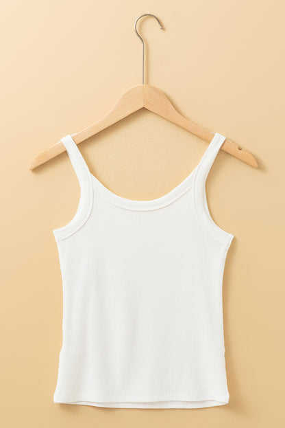 Solid Colour Ribbed Knit Scoop Neck Tank Top | White