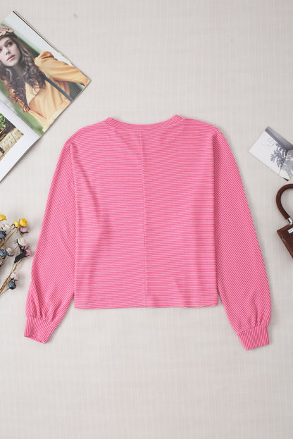 Solid Colour Corded Textured Long Sleeve Top | Bonbon