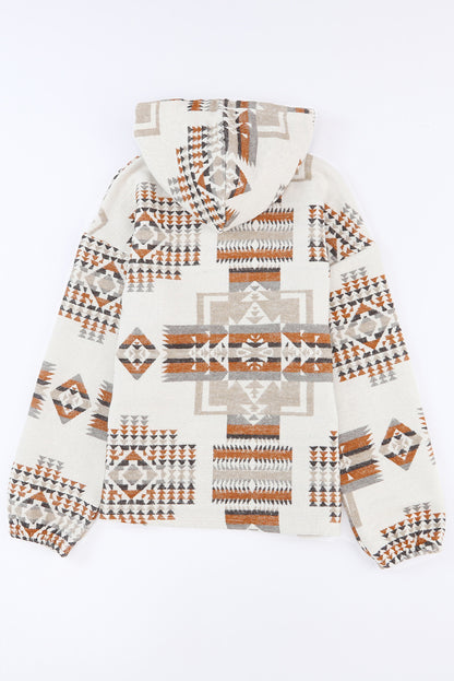 Aztec Print Kangaroo Pocket Half-Zip Hoodie | Beige