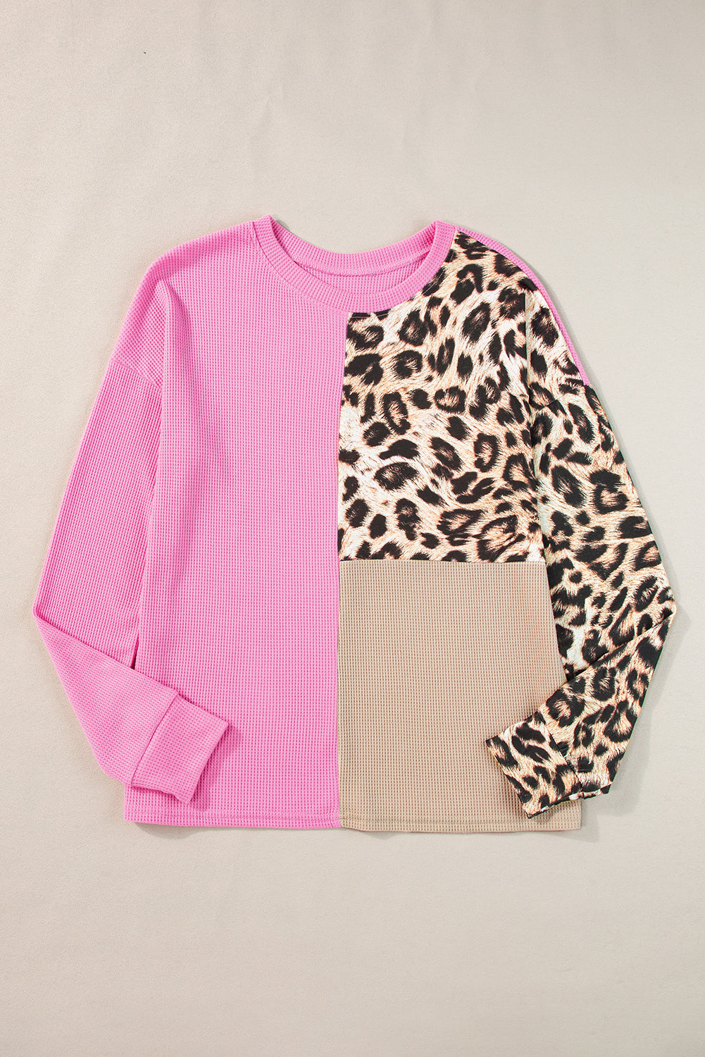 Leopard Colourblock Waffle Knit Top | Bonbon