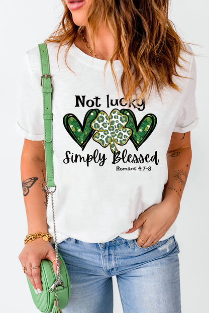 Heart Leopard Clover Slogan Letters Graphic Tee | White